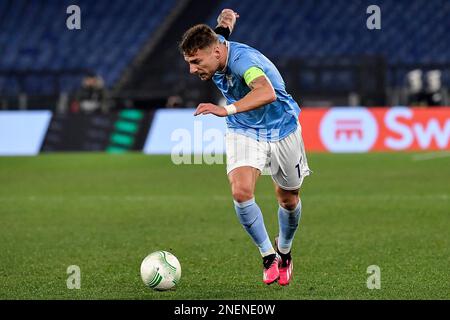 Rom, Italien. 16. Februar 2023. Ciro immobile der SS Lazio in Aktion während des Fußballspiels der Conference League zwischen SS Lazio und CFR Cluj im Olimpico-Stadion in Roma (Italien), Februar 16. 2023. Foto Andrea Staccioli/Insidefoto Credit: Insidefoto di andrea staccioli/Alamy Live News Stockfoto