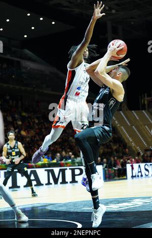 Turin, Italien. 16. Februar 2023. BERTRAM YACHTEN DERTHONA TORTONA vs. DOLOMITES ENERGY TRENTINO, auf dem Foto Diego Flaccadori (DOLOMITES ENERGY TRENTINO) Editorial Usage Only Credit: Independent Photo Agency/Alamy Live News Stockfoto