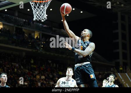 Turin, Italien. 16. Februar 2023. BERTRAM YACHTEN DERTHONA TORTONA vs. DOLOMITES ENERGY TRENTINO, auf dem Foto Mattia Udom (DOLOMITES ENERGY TRENTINO) Editorial Usage Only Credit: Independent Photo Agency/Alamy Live News Stockfoto