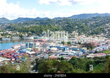 Blick auf Stadt und Hafen vom Morne Fortune Lookout, Cahei, Saint Lucia, kleine Antillen, Karibik Stockfoto