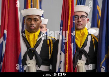 Great Lakes, Illinois, USA. 3. Februar 2023. Die neuesten Matrosen der Navys absolvieren während des Pass-in-Review in den USA ein Bootcamp Das Marine-Rekruten-Training-Kommando, das einzige Boot-Camp der Navy, Februar. 3, 2023. Mehr als 40.000 Rekruten trainieren jährlich im einzigen Boot-Camp der Navy. Kredit: USA Navy/ZUMA Press Wire Service/ZUMAPRESS.com/Alamy Live News Stockfoto