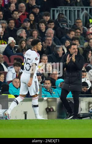 Barcelona, Spanien. 16. Februar 2023. Xavi Hernandez Coach (FC Barcelona) während des Fußballspiels der Europa League zwischen dem FC Barcelona und Manchester United im Camp Nou Stadion in Barcelona, Spanien, am 16. Februar 2023. Foto: Siu Wu. Kredit: dpa/Alamy Live News Stockfoto