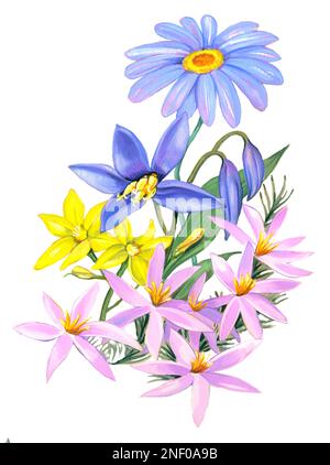 Blau, rosa, gelb auf weiß Stockfoto