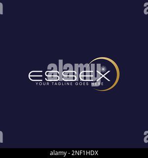 ESSEX-Schriftart in Buchstaben oder Wörtern mit quadratischer Linie, Halbmond- und Ellipsenbild Grafiksymbol Logo-Design Abstraktes Konzept Vektorakzent Wortmarke oder Initiale Stock Vektor