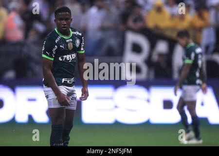 Sao Paulo, Brasilien. 17. Februar 2023. SP - Sao Paulo - 02/16/2023 - PAULISTA 2023, CORINTHIANS X PALMEIRAS - Endrick-Spieler von Palmeiras während eines Spiels gegen Corinthians im Arena Corinthians Stadion für die Paulista Meisterschaft 2023. Foto: Ettore Chiereguini/AGIF/Sipa USA Guthaben: SIPA USA/Alamy Live News Stockfoto