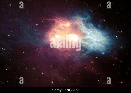 Tiefer Weltraumnebel. Riesige interstellare Wolke mit Sternen. 3D Abbildung Stockfoto