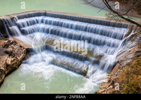 Lechfall, Lech-Wasserfall in Füssen, Bayern, Deutschland Stockfoto