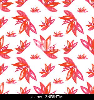 Handgezeichnet Aquarellrot abstrakte Blumen nahtloses Muster auf weißem Hintergrund. Designelemente für Sammelalben. Typografie-Poster, Hochzeitseinladung, Stockfoto