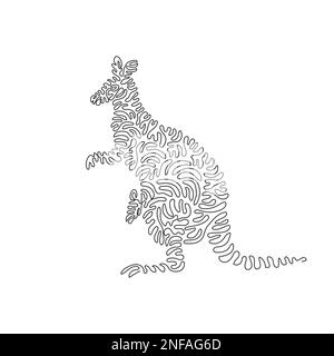 Eine lockige, einzeilige Zeichnung von Kängurus hat starke Hinterbeine. Durchgehende Linien zeichnen Grafikvektor Darstellung eines starken Kängurus Stock Vektor