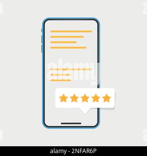 Smartphone mit Symbol für Kundenfeedback im flachen Stil. Vektordarstellung der Produktbewertung auf isoliertem Hintergrund. Prüfen Sie das Geschäftskonzept für die Unterzeichnung des Feedbacks Stock Vektor