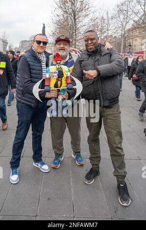 Paris, Frankreich - 02 11 2023: Streik. Demonstration in Paris gegen das Rentenreformprojekt Stockfoto