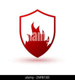 Schild mit Feuer. Flammenschutzsymbol. Abstraktes Logo-Design. Vektordarstellung. Stock Vektor
