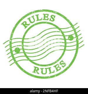 REGELN, Text auf grünem, schäbigem Briefstempel. Stockfoto