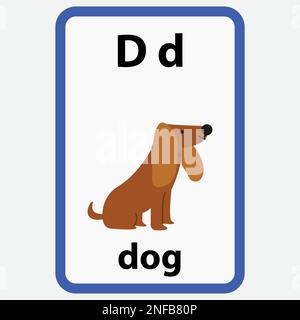 Alphabet-Karteikarte für Kinder mit dem Buchstaben d vom Hund Stock Vektor