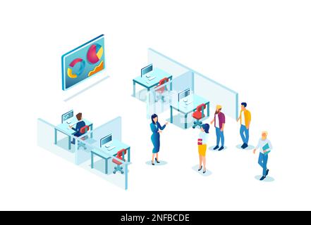 Vektor eines Geschäftsmanns, der in einem modernen Büro arbeitet Stock Vektor