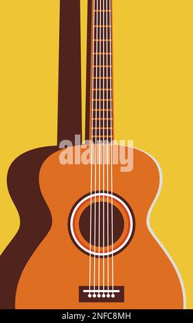 Vektordarstellung einer Gitarre auf gelbem Hintergrund. Minimalistische Darstellung in trendigen Farben. Musikalisches Konzept Stock Vektor