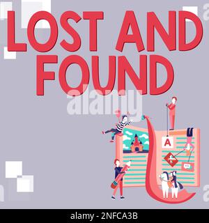 Konzeptunterschrift Lost and Found, Geschäftskonzept Ort, an dem Sie vergessene Dinge finden können Suchdienst Stockfoto