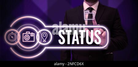 Schreiben Anzeigen des Textstatus, Word für eine Situation zu einem bestimmten Zeitpunkt während einer Position als Process Professional Stockfoto