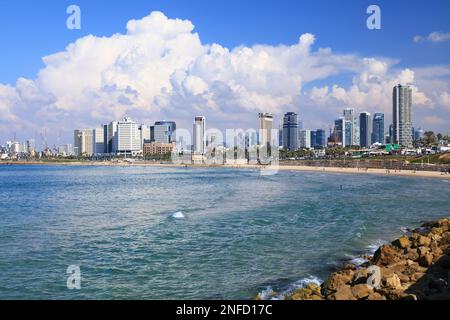 South Tel Aviv Skyline von Jaffa aus gesehen. Stadt Tel Aviv, Israel. Stockfoto