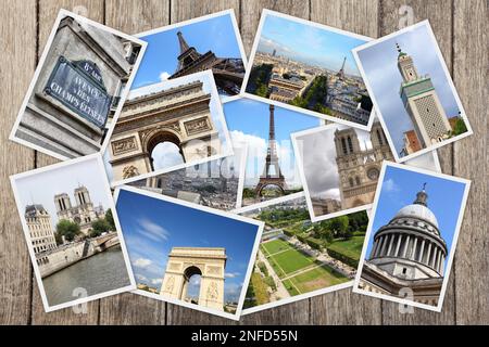 Paris Fotos Collage - Frankreich Hauptstadt Wahrzeichen Postkartensammlung. Stockfoto