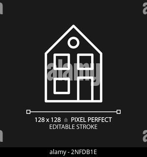 Zweigeschossiges Haus Pixel perfektes weißes lineares Symbol für dunkles Thema Stock Vektor