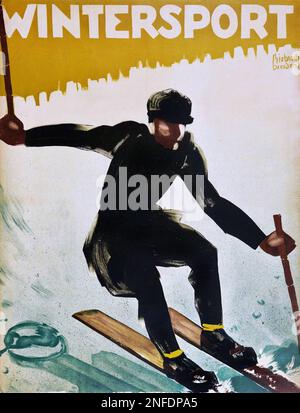 Vintage 1930er-Poster Wintersport - Wintersport Stockfoto