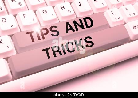 Konzeptionelle Beschriftung Tipps und Tricks, Word für hilfreiche Tipps, die bestimmte Aktionen einfacher machen Stockfoto