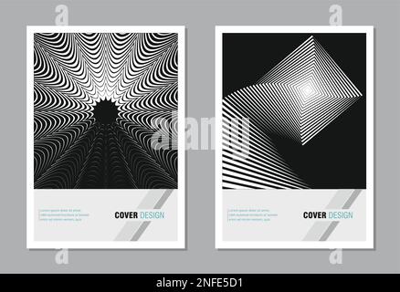 Satz Broschürenseiten. Abstraktes geometrisches Linienmuster, modernes Grafikdesign, exklusive Retro-Firmenabdeckung. Dynamischer Minimalflyer Stock Vektor