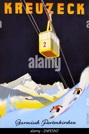 1930er Jahre altes deutsches Wintersportposter - Garmisch-Partenkirchen , ca. 1935 Stockfoto