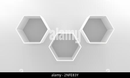 Leere sechseckige Fachböden an weißem 3D-Modell Stock Vektor