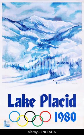 Poster Der Olympischen Winterspiele Im Vintage 1980 - Lake Placid . Olympische Winterspiele 1980 Stockfoto