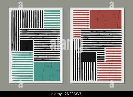 Minimalistisches, trendiges Set mit abstraktem Muster. Strichzeichnungen farbenfrohe Illustration. Moderne Vektorvorlage für Buchumschlag, Seitenvorlage, Druck, Karte, Broschüre, Stock Vektor