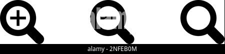 Vergrößern und Verkleinern und Silhouettensymbole für Vergrößerungsglas festlegen. Bearbeitbarer Vektor. Stock Vektor