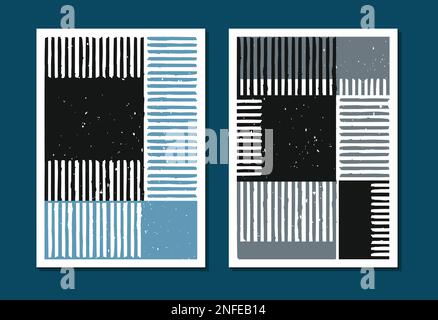 Minimalistisches, trendiges Set mit abstraktem Muster. Strichzeichnungen farbenfrohe Illustration. Moderne Vektorvorlage für Buchumschlag, Seitenvorlage, Druck, Karte, Broschüre, Stock Vektor