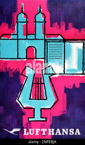 Vintage 1950er Lufthansa Airline Travel Poster Stockfoto