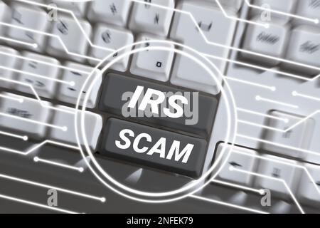 Konzeptionelle Darstellung IRS Scam. Konzeptionelles Foto zielte auf Steuerzahler ab, indem es vorgab, Internal Revenue Service zu sein Stockfoto