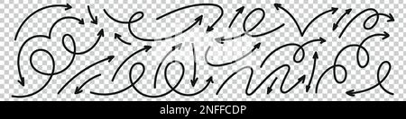 Symbol für „Doodle Spiral“-Pfeile. Entwickeln Sie eigenartige Zickzacklinie, Federspule, Kurvenwelle. Vektordarstellung Stock Vektor