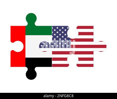 Zusammenhängendes Puzzle von Flaggen der Vereinigten Arabischen Emirate und der USA, Vektor Stock Vektor