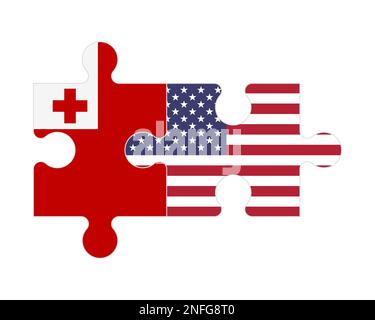 Zusammenhängendes Puzzle aus Flaggen von Tonga und USA, Vektor Stock Vektor