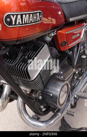 Ein luftgekühltes 350cc 2-Takt-Motorrad mit 1971 ccm und Yamaha RD350, ein Sportmotorrad. Stockfoto