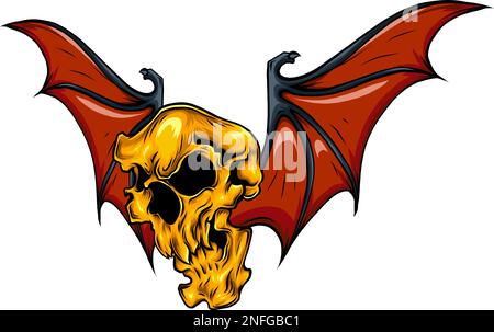 Entwurf von Schädel- und Fledermausflügeln zur Illustration Stock Vektor