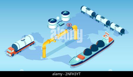 Gas- und Ölindustrie, Transport, Lieferung, Transit von Erdgas Konzept Stock Vektor