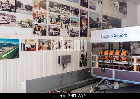 Schweiz, Flughafen Agno-Lugano, Feuerwehr Stockfoto