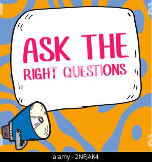 Schreiben Text anzeigen Stellen Sie die richtigen Fragen. Konzept bedeutet, suchen Sie nach einer professionellen Beratung Stockfoto
