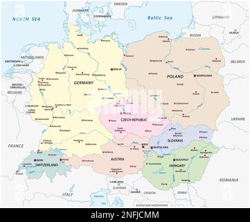 Vektorkarte der Staaten Mitteleuropas Stockfoto