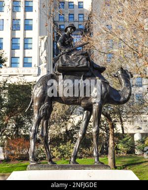 Denkmal-Skulptur, WW1 Imperial Camel Corps, Victoria Gardens, Thames Embankment, London, England, UK Stockfoto