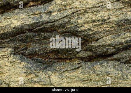 Diese Nahaufnahme von Felsen zeigt die raue, natürliche Schönheit der geologischen Formationen. Die rauen Oberflächen und Strukturen der Felsen sind Promi Stockfoto