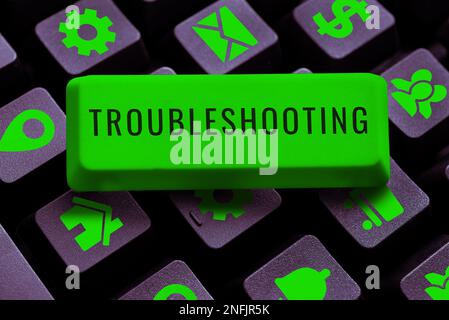 Handgeschriebenes Schild Fehlerbehebung. Geschäftsidee eine Untersuchung oder Behandlung der Probleme ist aufgetreten Stockfoto
