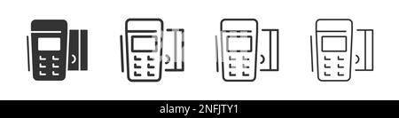 Die Symbole des POS-Terminals sind in zwei verschiedenen Stilen und in verschiedenen Konturen erhältlich. Vektordarstellung EPS10 Stock Vektor