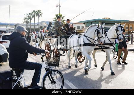 Ein Moment der Eröffnungszeremonie der Feierlichkeiten für die 150 Jahre des Karnevals von Viareggio am 4. Februar 2023 in Viareggio, Italien (Foto von Alessandro Bremec/NurPhoto) Stockfoto